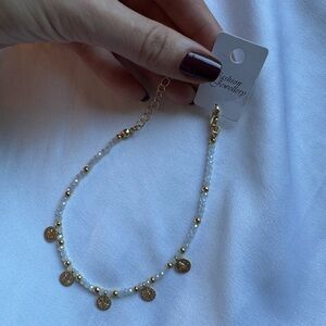 Gold and White Beaded Bracelet